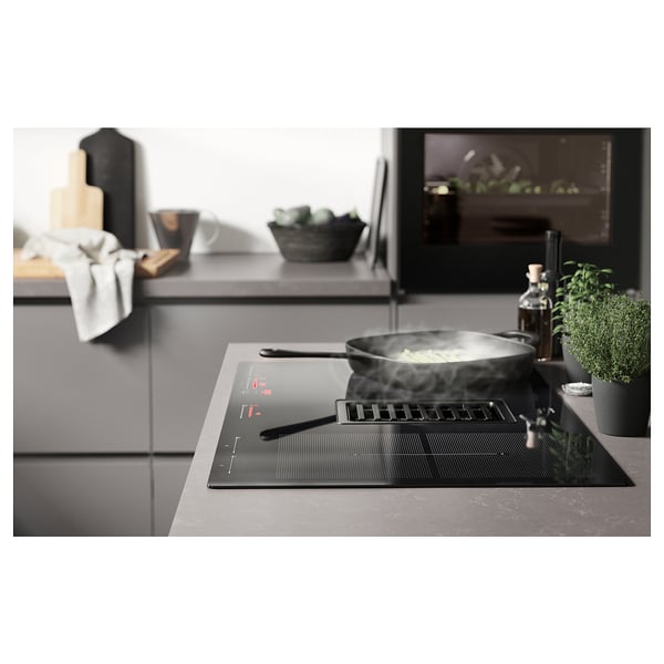 FÖRDELAKTIG Induction hob/integrated extractor, IKEA 700 black, 83 cm