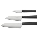 Three FÖRSLAG knives by ikea featuring stainless steel blades and black handles with a textured grip, arranged vertically.