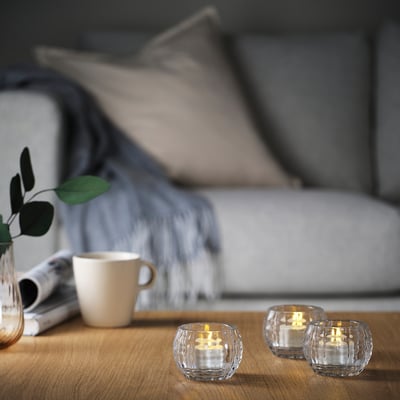 FRÖJDA Tealight holder, clear glass, 6 cm