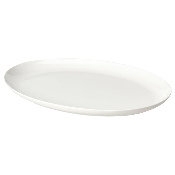 White oval serving plate made of fine china with smooth edges.