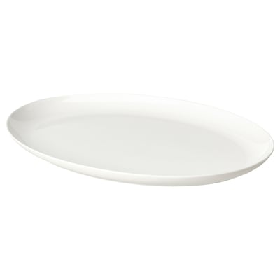 White oval serving plate made of fine china with smooth edges.