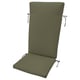 Green outdoor chair cushion set with adjustable straps, zip-off cover, olive green.