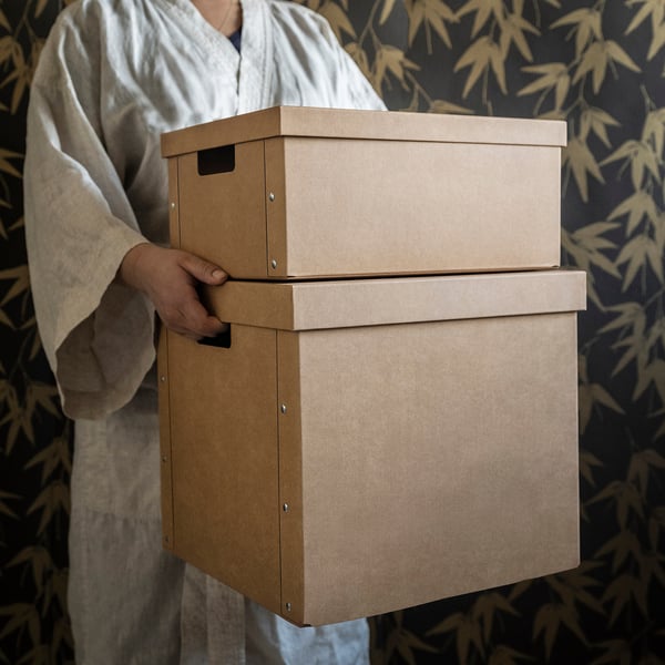GÄRDESGÅRD Storage box with lid, natural, 32x35x31 cm