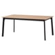 A GILLANDA extendable dining table with a light brown top and black metal legs. Modern and sleek design.