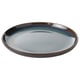 Round, ocean-blue GLADELIG side plate with golden rim, stoneware material, unique handcrafted design.