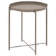 Option: Round GLADOM tray table in beige. Light, modern design with removable tray and metal legs.