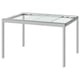 GLIVARP glass table: sleek, rectangular, chrome-framed, clear glass top. Modern, minimalist design for small spaces.