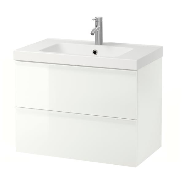 Godmorgon Odensvik Wash Stand With 2 Drawers High Gloss White Dalskar Tap 83x49x64 Cm Ikea