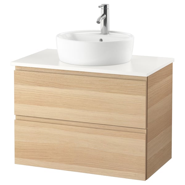 Godmorgon Odensvik Mobilier Salle De Bain 4 Pieces Effet Chene Blanc Hi Dalskar Mitigeur Lavabo83 Cm Ikea