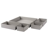 Set of gray organizational boxes in varying sizes, made from recycled paperboard.