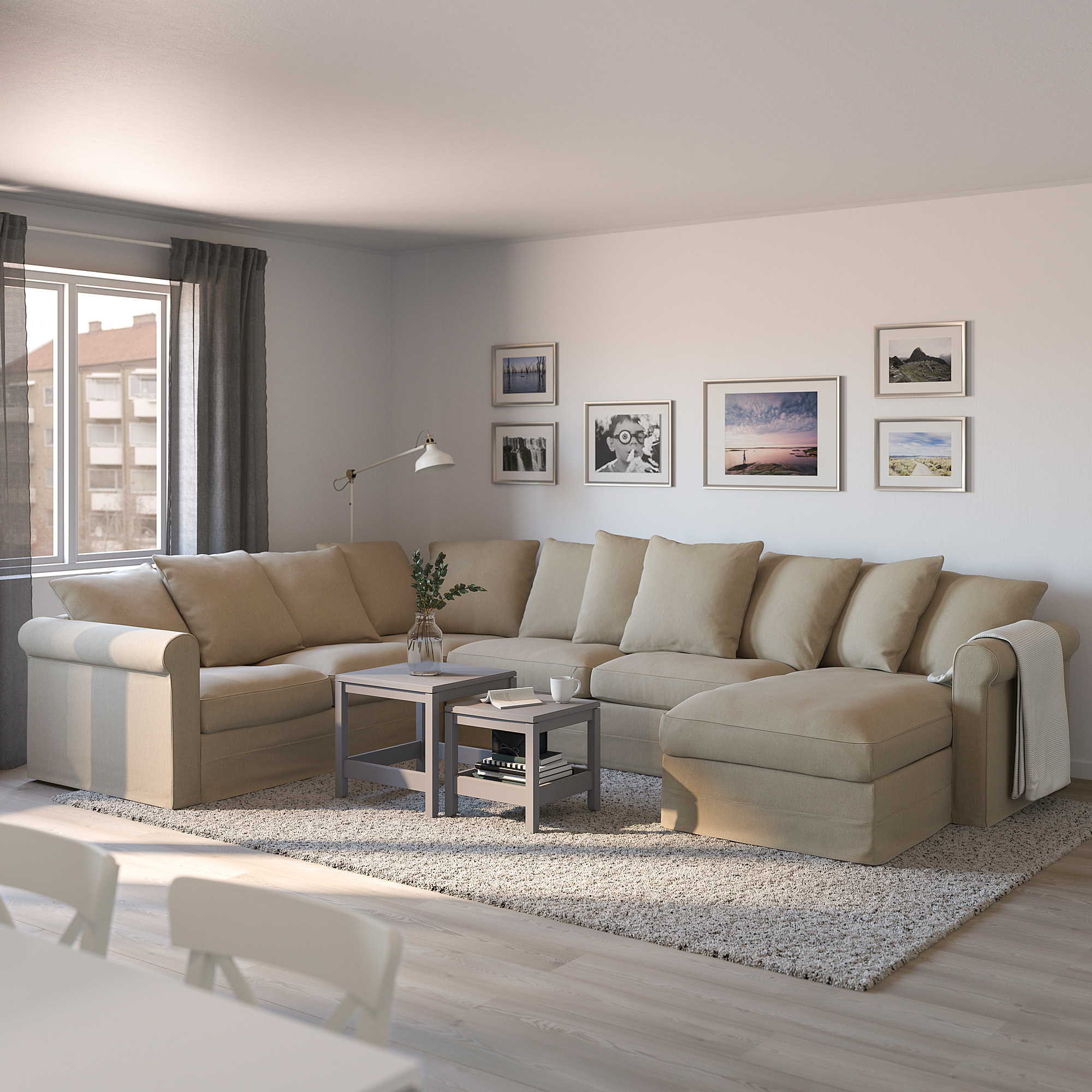 GRÖNLID Corner sofabed, 5seat with chaise longue/Sporda natural IKEA