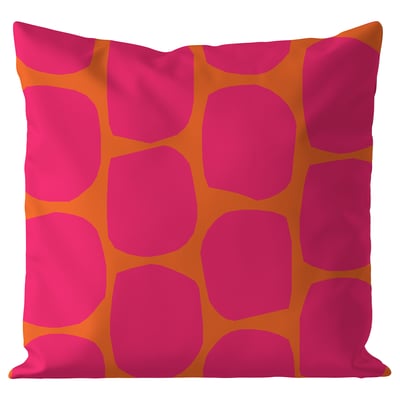Square GULLBERGSÖ cushion, bright pink & orange, geometric design, recycled polyester.