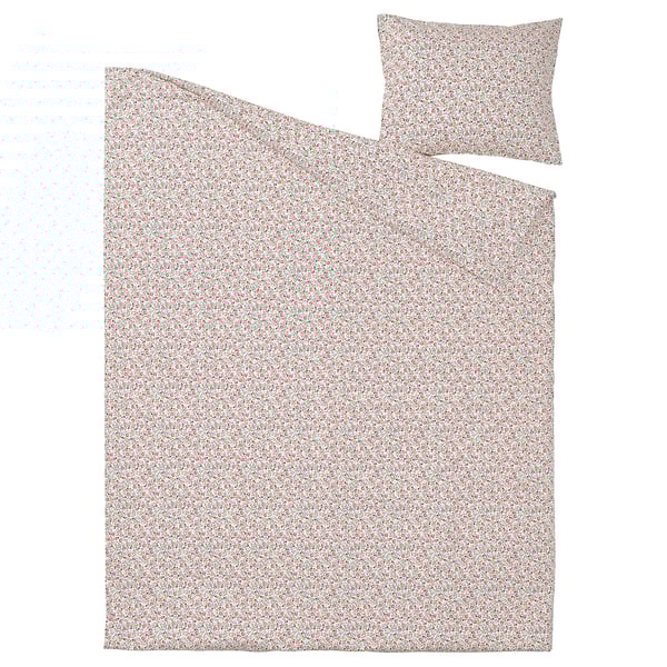 GULLNATTLJUS duvet set, colorful floral, soft fabric, rectangular, light sheen.