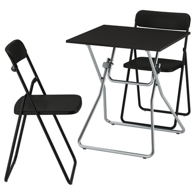 GUNDE / VIHALS Table and 2 folding chairs, folding black/black, 67x67 cm