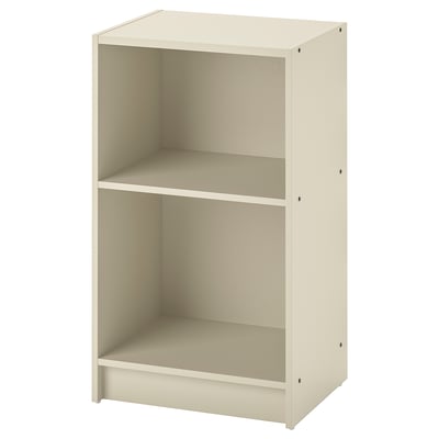 A GURSKEN beige bedside table with two open shelves, made of particleboard and acrylic paint, featuring a clean and simple design.