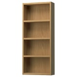 An empty wooden wall cabinet named HAGAÅN. It has four open shelves in a light brown color, perfect for storage and display.