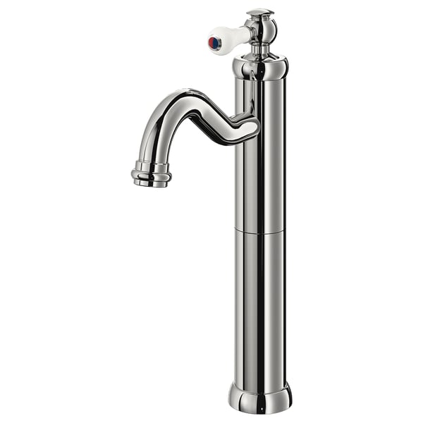 A chrome-plated HAMNSKÄR faucet featuring a sleek, curved design with a lever handle for water control.