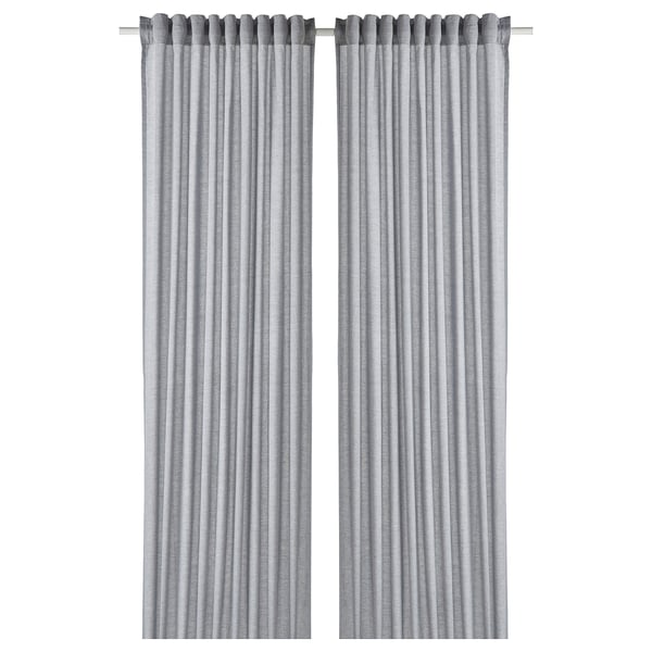 HANNALILL grey cotton curtains, simple design with rod pocket, ideal for privacy & light control.