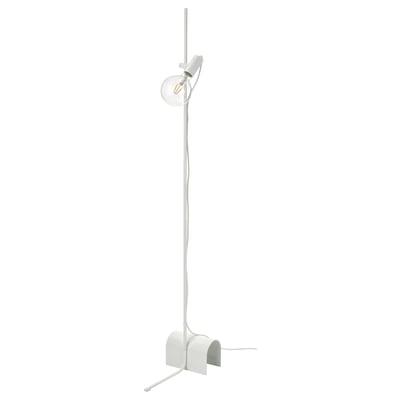 A white HÅRSLINGA floor lamp with a adjustable led bulb, standing on a white background.