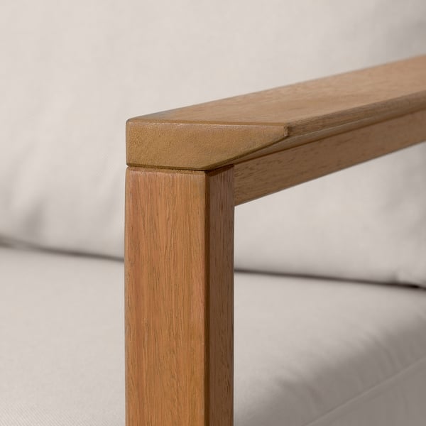 Close-up of sturdy, well-crafted eucalyptus wood frame, smooth and polished, showcasing quality and durability.