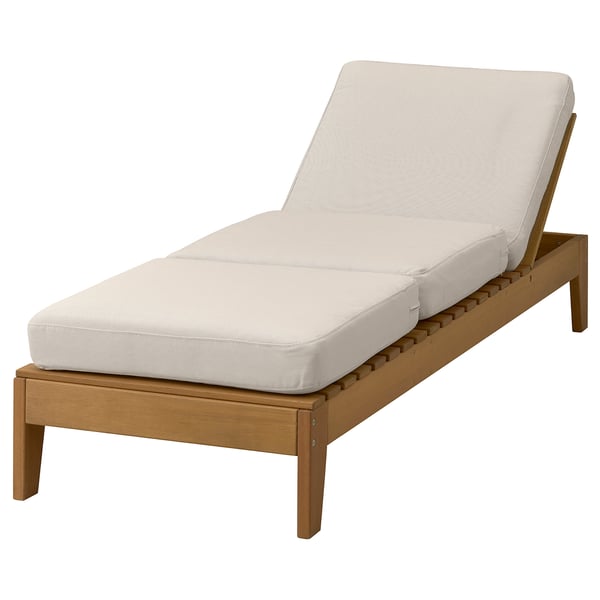 HATTHOLMEN outdoor chaise lounge - white cushion, wooden frame, adjustable back.