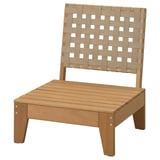 Brown eucalyptus chair with beige straps, square seat, angled legs.