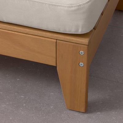 Wooden outdoor furniture, HATTHOLMEN series. Solid eucalyptus legs with screws, cushioned seat. Well-crafted, durable design.