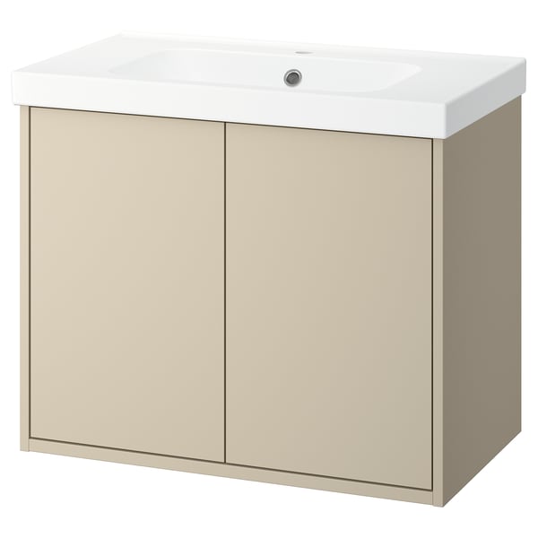 HAVBÄCK bathroom vanity in beige with white basin, wall-mounted design.