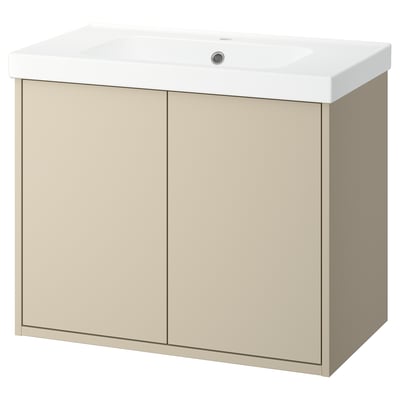 HAVBÄCK bathroom vanity in beige with white basin, wall-mounted design.