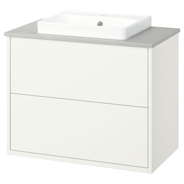 White bathroom cabinet with square sink, modern design.