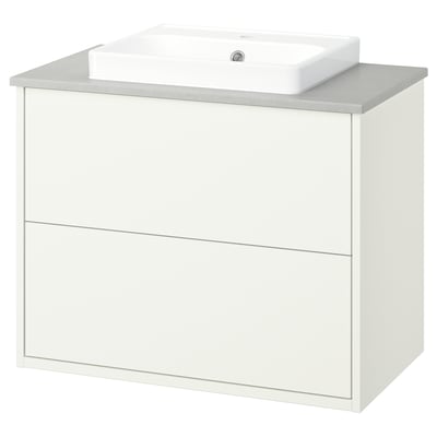 White bathroom cabinet with square sink, modern design.