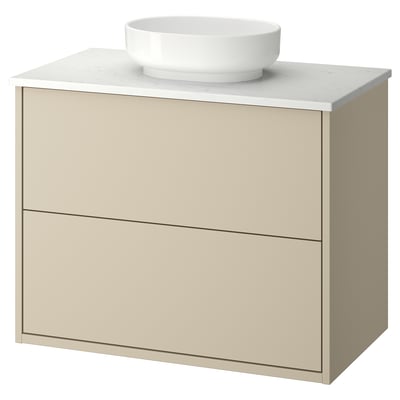 HAVBÄCK / VINDELÄLVEN Wash-stnd w drawers/wash-basin, beige/white marble effect, 82x49x77 cm