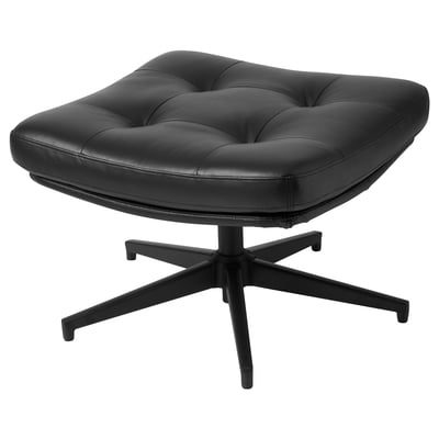 Black leather ottoman, swivel base, tufted top, HAVBERG.