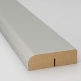 Light grey kitchen cabinet trim, sleek and well-crafted, showcasing smooth surfaces and clean lines.