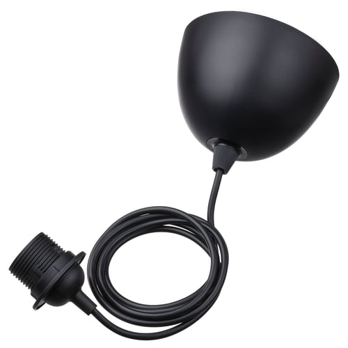 Black HEMMA pendant lamp cord set with ceiling cup and connector, adjustable length.