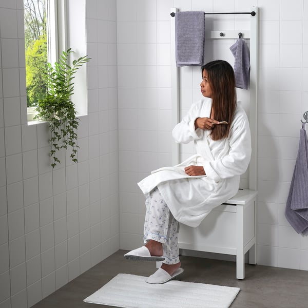 Hemnes Storage Bench W Towel Rail 4 Hooks White 64x37x173 Cm Ikea This shower stool can be used in any location, and is light enough to move from location to location.