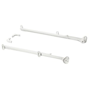 White HJÄLPA metal organizers, two with wheels, one without.