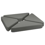 Four gray triangular cushions arranged as a modern bench.
