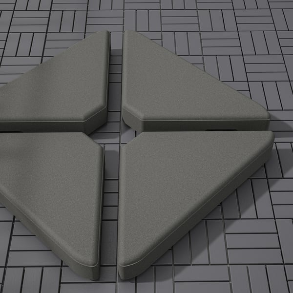 Three concrete benches in modern minimalist setting.