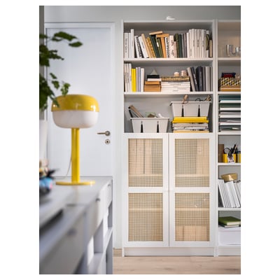 HÖGADAL white door with woven bamboo panels for billy bookcase, unique natural look.