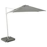A gray HÖGÖN patio umbrella with a rectangular base and adjustable, angled design for outdoor shade.