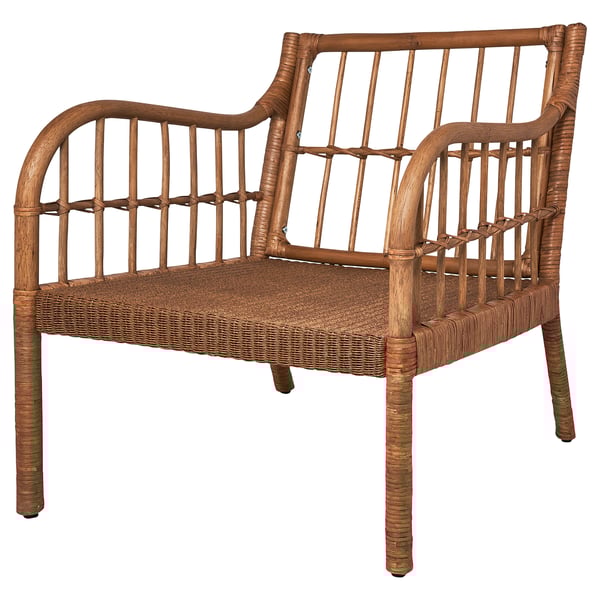 Rattan HOLMSTA armchair, earthy, curved, comfortable