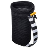 HOPTRASSLA black mesh bottle holder, adjustable, stripe strap, carries bottles and phones.