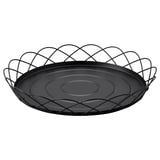 Round, black metal tray with wavy, crisscross edges, part of HÖSTAGILLE collection.