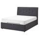 Uit IDANÄS bed, grey, fabric, sloping headboard, upholstered, storage base.