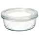 Option: Clear round glass container with tight lid by IKEA 365+. Transparent, oven-safe, and easy to clean.