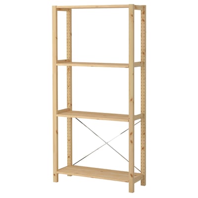 IVAR: natural pine wood shelf unit, 4 shelves, minimalist design.