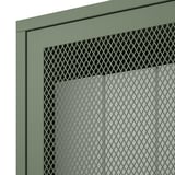 Green metal mesh cabinet, part of IVAR system. Shows durable design with minimal waste production.
