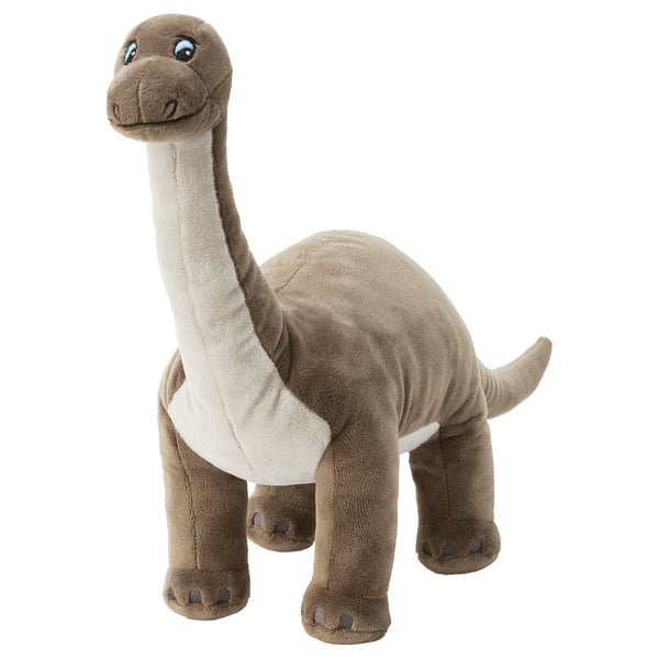 JÄTTELIK brontosaurus plush toy, brown & tan, soft fabric, long neck, friendly face.