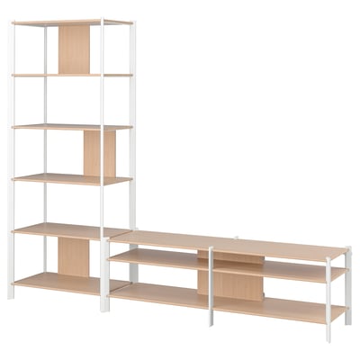 The JÄTTESTA shelf unit: white with light wood shelves, modern design for storage.